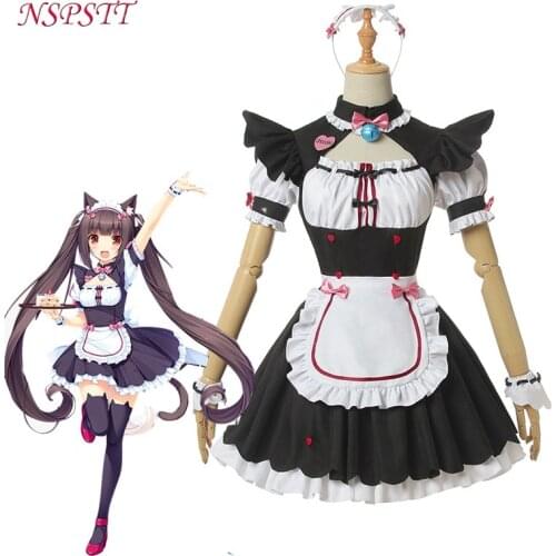 NSPSTT Nekopara Chocola Vanilla Cosplay Costume Game Cat Costume Women Apron Dress Cat Ears Tail Halloween Dress
