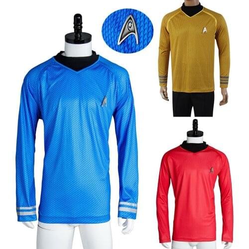 Star Into Darkness Captain Kirk Spock Cosplay Costume T Shirt Outfit Attire T-Shirt Red Blue Yellow Version