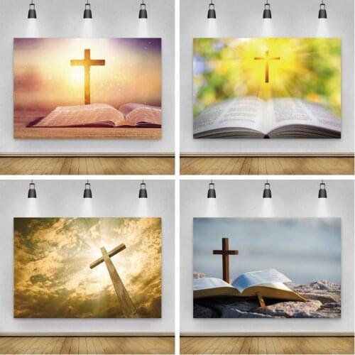 Laeacco Holy Bible Jesus Cross Light Bokeh Polka Dots Easter Backdrop Photography Portrait Photo Backgrounds For Photo Studio