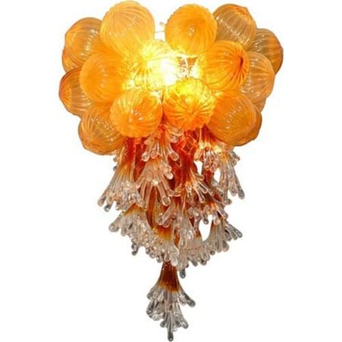 Orange Glass Bubble Chandelier Murano Living Room Decor Hand Blown LED Pendant Lamps for Sale 50 CM