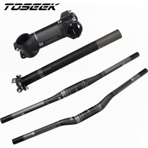 TOSEEK Carbon Fiber Mountain Bicycle Handlebar Sets Handlebar + Stem + SeatPost For MTB Bike Parts