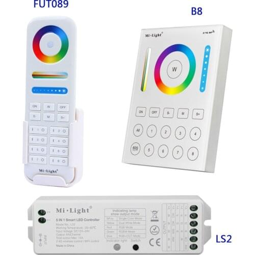 Miboxer 2.4G wireless 8 Zone FUT089 remote;B8 Wall-mounted Touch Panel;LS2 5IN 1smart led controller for RGB+CCT led strip