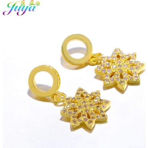 Micro Pave Zircon Gold Star Snowflake Flower Charm Bails Accessories For Women Children Fashion Jewelry Making