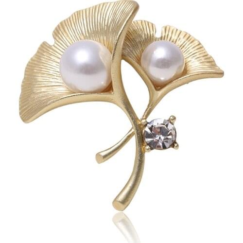 Fashion High Quality Men And Women Coat Brooch Ginkgo Leaf Pearl Brooch Jewelry Casual Party Gift Ginkgo Clothing Accessories