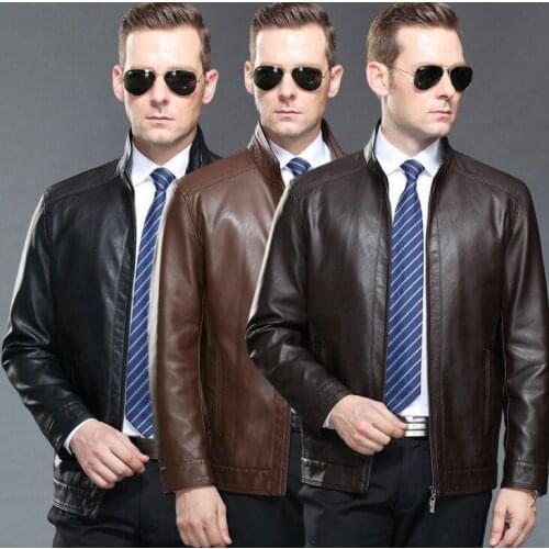 Men Leather Jacket Luxury High-end Male British Business Style Sheepskin Long Sleeve Stand Collar Mens Leather Jacket