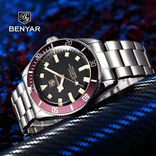 BENYAR 2021 New Mens Watch Fully Automatic Mechanical Watch top Luxury Brand Stainless Steel Case Waterproof Sports Luminous