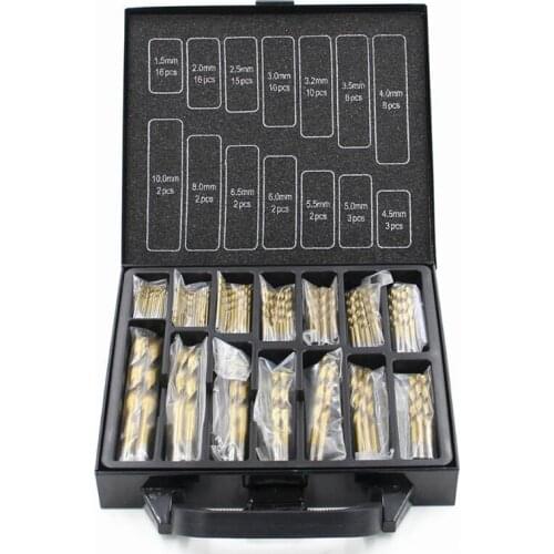 Hole Opener Iron Box packing 99PCS HSS Twist Drill Bits Set 1.5-10mm Titanium Coated Surface 118 Degree For Drilling woodworking
