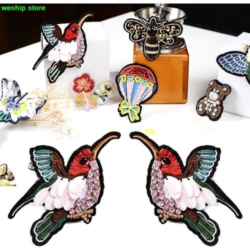 New High-quality Embroidery Hand beading patch Rhinestone bird applique by sew-on DIY handmade 1 order=2 pairs