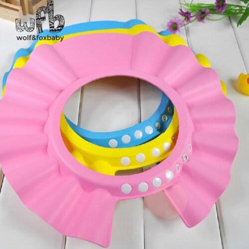 Wholesales 20pcs/lot Adjustable Shower caps protect Shampoo for baby health Bathing waterproof kid children Wash Hair Shield Hat