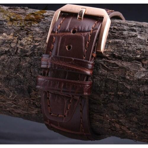 Watch band 20mm 21mm 22mm Mens Wristwatch Brown Genuine Leather Watchbands Strap Bracelets Depolyment Steel Watch Buckle Clasp