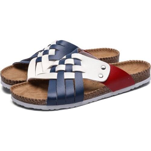 PU Men Summer Fashion Beach Shoes Woven Belt Sandals Casual Cork Non-slip Couple Sandals and Slippers Women Autumn Slippers