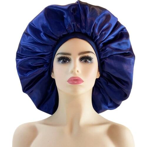 Extra Large Satin Silky Bonnet Sleep Cap with Premium Elastic Band For Women Solid Color Head Wrap Brimmed Nightcap Night Hat