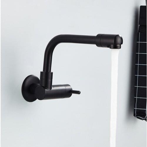 Kitchen Faucets Brass Chrome/Black Wall Mounted Bathroom Mop Slot Tap 360 Degree Swivel Outdoor Balcony Single Cold Taps