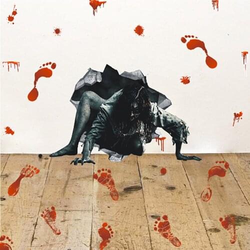 Halloween Decoration DIY Footprint Blood Wall Stickers Bloody Handprints Door Floor Decal Stickers Decoration haunted usefulness
