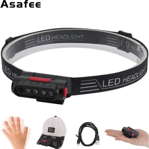 Smart Induction LED Headlamp Motion Sensor Hat Clip Light USB Headlight IPX4 Head Torch Outdoor Camping Hunting Mini Lamp