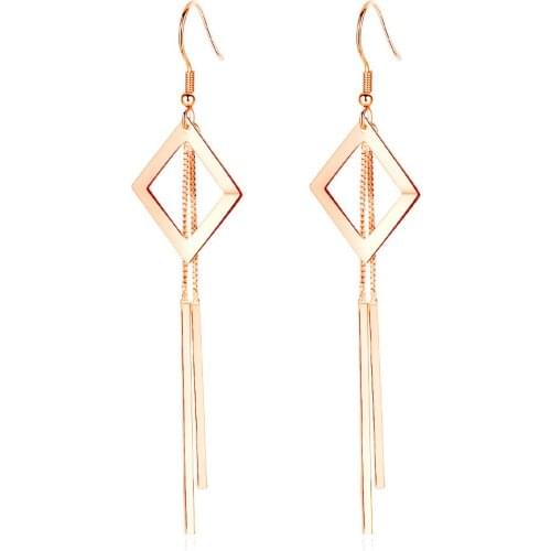 VAE21 100% 925 Sterling Silver Trendy Geometry Female Long Tassel Drop Earrings Promotion Jewelry Women Birthday Gift