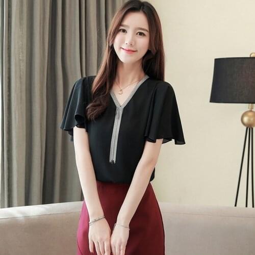 Women Shirt Summer Ladies Chiffon Blouse Female Short Sleeve Shirt 2020 Summer V-neck Fashion Top