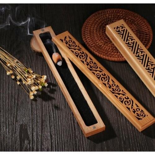 1pc Bamboo Wooden Incense Stick Holder 21CM Natural Sandalwood Incense Burning Joss Insence Box Burner Ash Catcher Home Decor