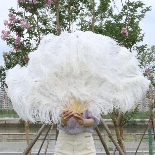 13 Bone White feathers Ostrich Feather Fan Handheld Plumes Fan Dancer Halloween Party Performance Ornament Stage Props Crafts