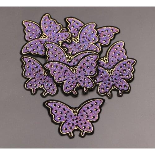 5Pcs/lot Purple Beaded Butterfuly Patch for Gramnet Dress Sewing Fabric Appliques DIY Iron On Clothes Stickers Handmade Badge