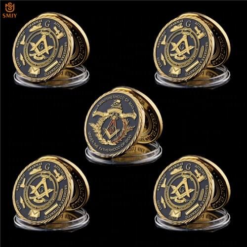 5PCS World Freemasonry Masonic Brothers Cultural Belief Gold Commemorative Coin Token Collection
