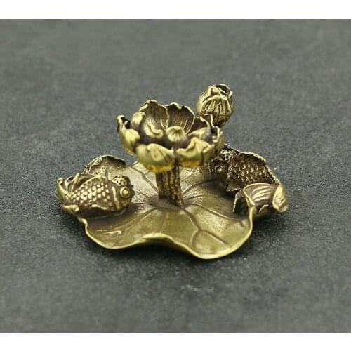 Antique Copper Incense Stick Holder Couple Fishs Lotus Small Ornaments Creative Vintage Brass Censer Home Decor Incenses Burner