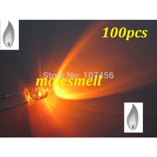 Free shipping 100pcs 3mm Orange Candle Light Flicker Ultra Bright Flickering orange LED Leds 3mm water clear candle led