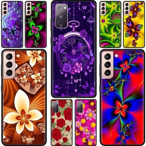 Shiny flower butterfly Cell Phone Case for Samsung Galaxy S21 S20 FE Note 20 Ultra S10 Lite S9 Plus S8 S10e TPU Cover Coque Capa