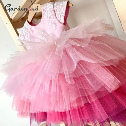 Gardenwed Pink Fading Flower Girl Dresses Appliques Lace Unicorn Ball Gown Princess Dress Puffy Birthday Dress 2020