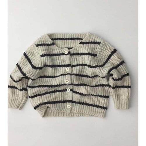 Spring Autumn Kids Clothes Long Sleeve Knitted Jacket Korean Loose Tops For Boys and Girls Cardigans Stripe Sweater