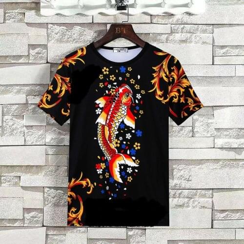 Mens Summer T-shirt 3D Domineering Bronzing Dragon Robe Young and Dangerous Underworld Printing Thin Loose Large Size