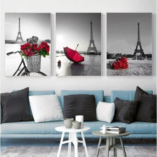 Paris Red Rose Umbrella Canvas Painting Artistic Conception Landscape Posters Prints Nordic Wall Picture Home Decoration