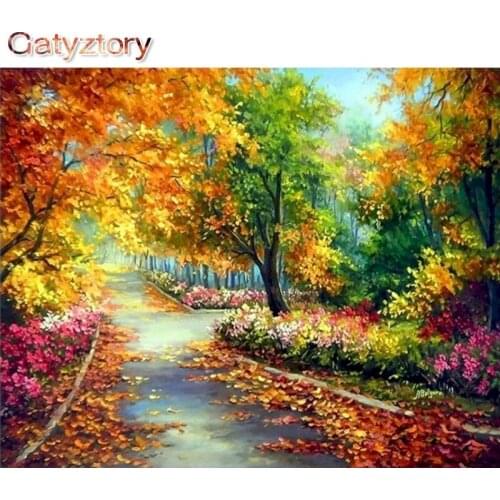 GATYZTORY DIY Painting By Numbers Maple Forest Path paint by numbers for children picture frames wall photo frame 40x50cm photo