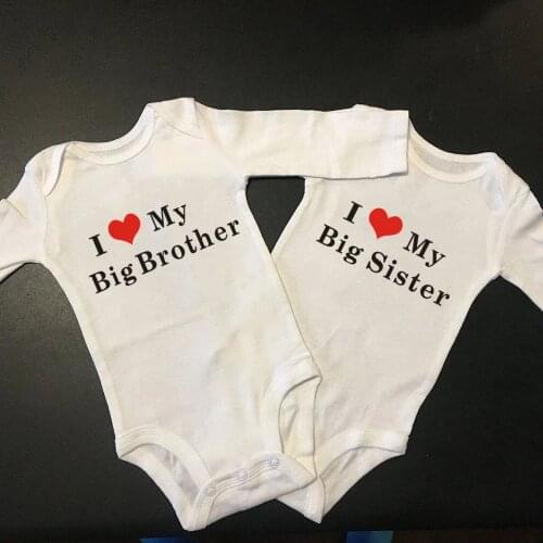 Newborn Baby Boys Girls Onesies Cotton I Love My Big Sister Brother Bodysuit Playsuit Twins Baby Long Sleeve Casual Body Outfits