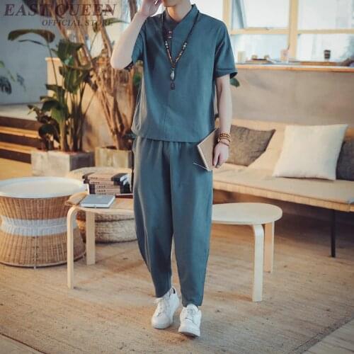 Traditional chinese clothing for men Two piece set top and pants casual loose clothing sets two piece set summer AA3866 Y A