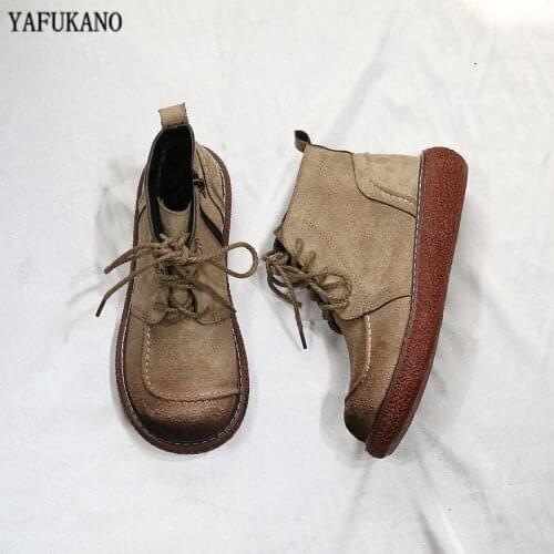 Literature Retro Rub The Color Make The Old Lace-Up Martin Boots Handmade Thick-Sole Casual Ankle Boots Mori Girl Big Head Shoes