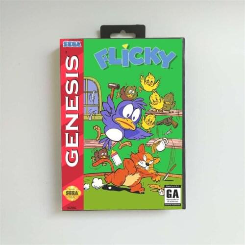 Flicky - USA Cover With Retail Box 16 Bit MD Game Card for Sega Megadrive Genesis Video Game Console