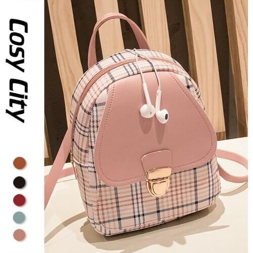 Kawaii Fashion Women Plaid Leather Mini Small Backpack Feminina Cheap Shoulder Back Bag Luxury Female Crossbody Bagpack