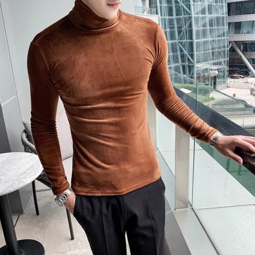 Vintage Velours Homme Autumn Heren Velvet Turtleneck Shirts Royal Men Slim Fit Mens T Shirt Retro