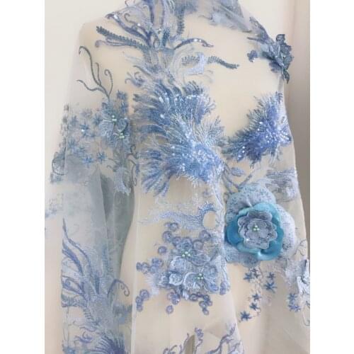 LASUI 2019 NEW 1 yard FOR Bridal tiara, wedding dress decorationridal Exquisite 3D flower sequins beaded embroidered lace fabric