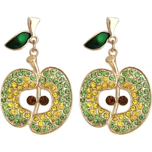 2021 New Fashion Creative Statement Alloy Hollow Diamond Apple Earrings Color Diamond Fruit Earrings Womens Party Gift