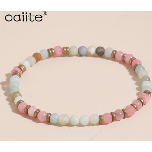 OAIITE 4mm Natural Stone Strand Beads Bracelets Healing Pink Quartz Aventurine Agates Rose Crystal Charms Seed Beads Bracelet