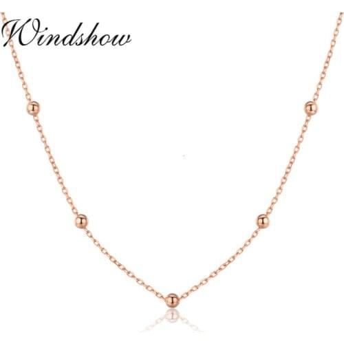 35cm-50cm 925 Sterling Silver Rose Gold Color Cross Beaded Chain Necklaces Women Girls Jewelry Kolye Collares Collane Ketting