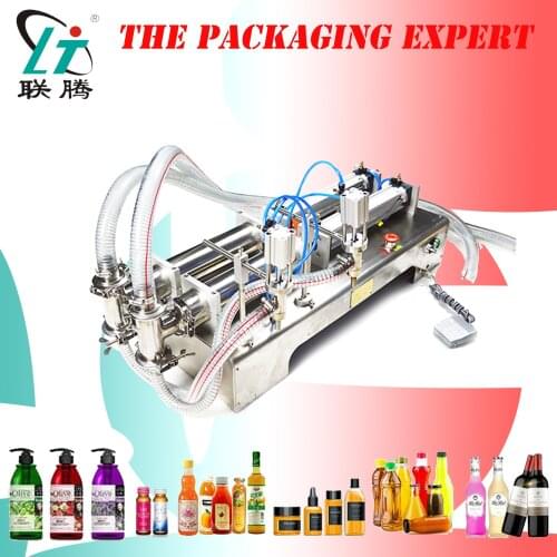Pneumatic Piston Liquid Filler Shampoo Gel Wine Milk Juice Vinegar Coffee Oil Drink Detergent Filling Machine Double Heads