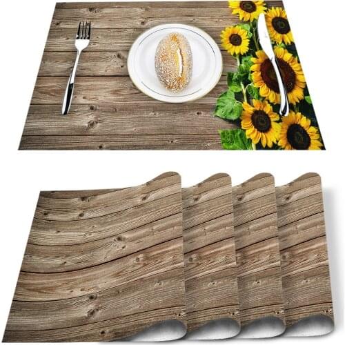 Sunflowers Rustic Pattern Table Mat Kitchen Decoration Placemat Table Napkin For Wedding Dining Accessories Table Mat