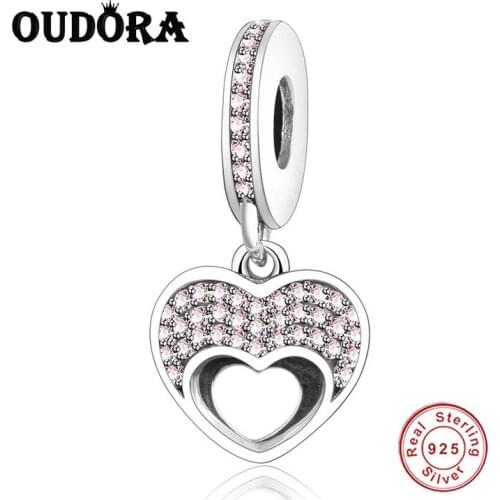 Fit Original Pandora Charm 925 Sterling Silver Bracelet Double Heart Dangle Charms Beads For Fashion DIY Jewelry Berloque