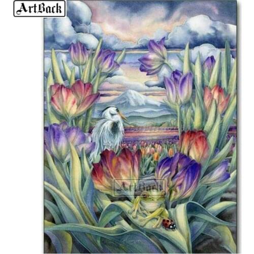 Full square 5d diy diamond painting fairy crane flower frog cross stitch tulip landscape 3d diamond embroidery diamond mosaic