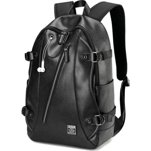 Men Women Backpacks PU Leather Fashion Earphone 15.6 inch Waterproof Travel Hole Laptop Backpack Teenage Student School B1-24