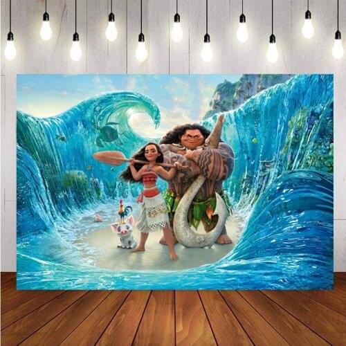 Moana Backdrop Princess Girls Happy Birthday Party Custom Beach Sea Photography Background Photo Studio Props Decoration Banner