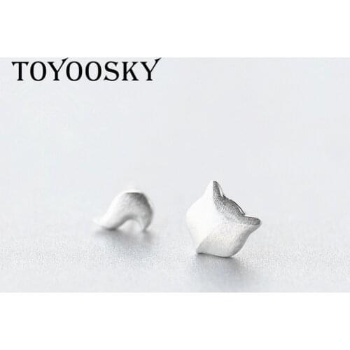 925 Sterling Silver Asymmetry Fox Tail Stud Earrings Wire Drawing for Women Girls Silver Jewelry Wholesale Brincos